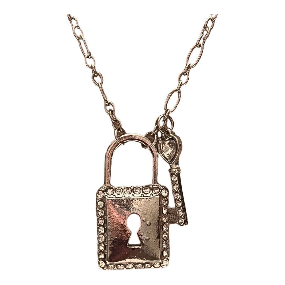 Holiday Lane Charter Club Silver-Tone Crystal Lock Key Necklace New - Picture 3 of 6